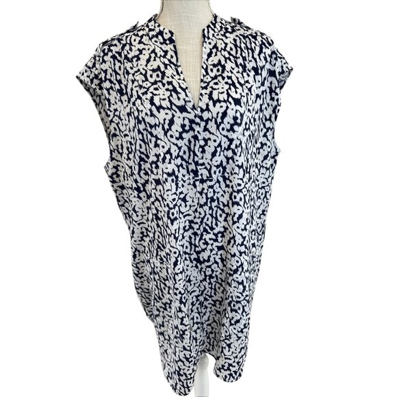 J. Crew XL Sleeveless Navy & White Printed Shift Dress - Picture 1 of 10